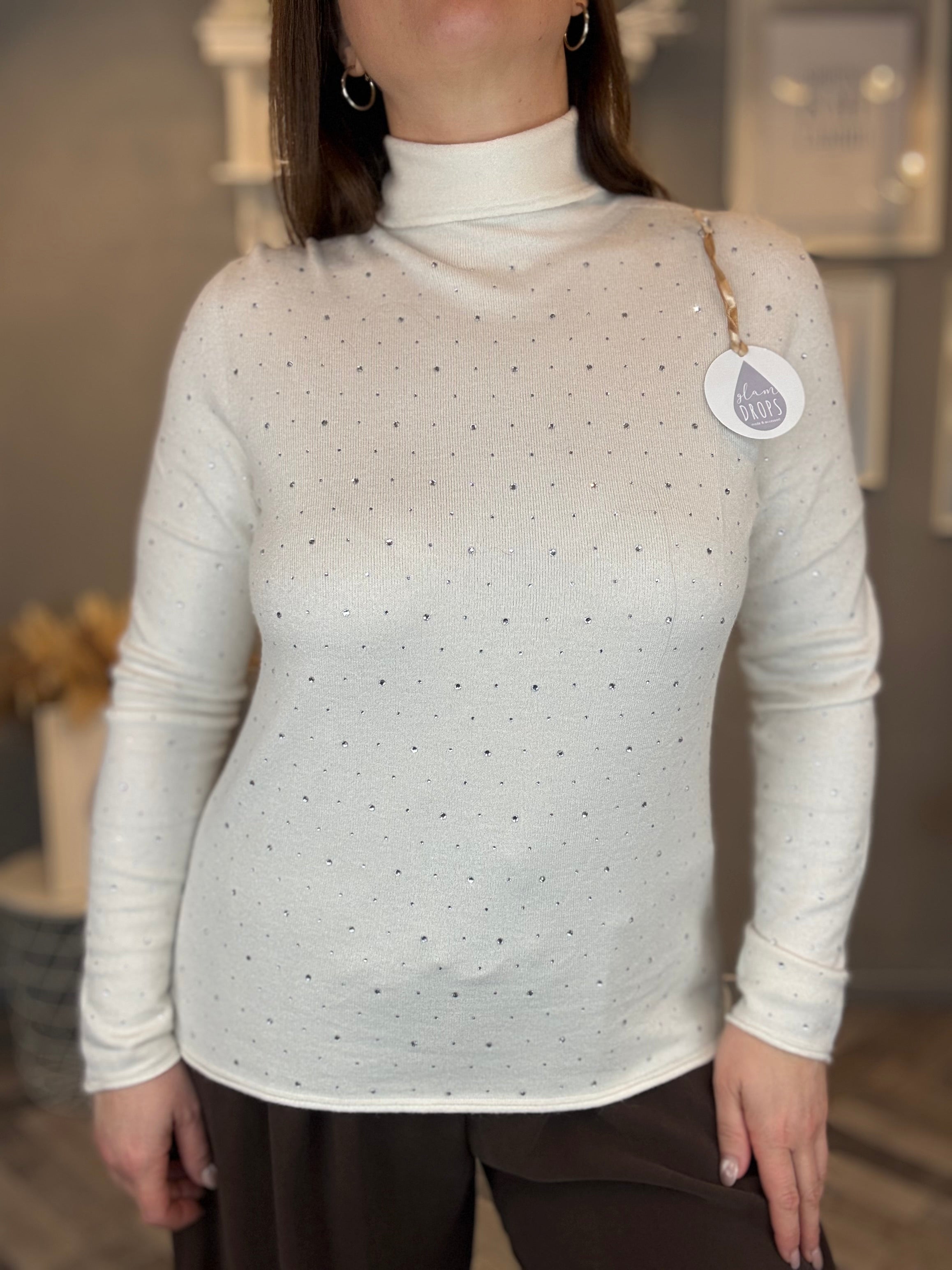 Lupetto con strass panna