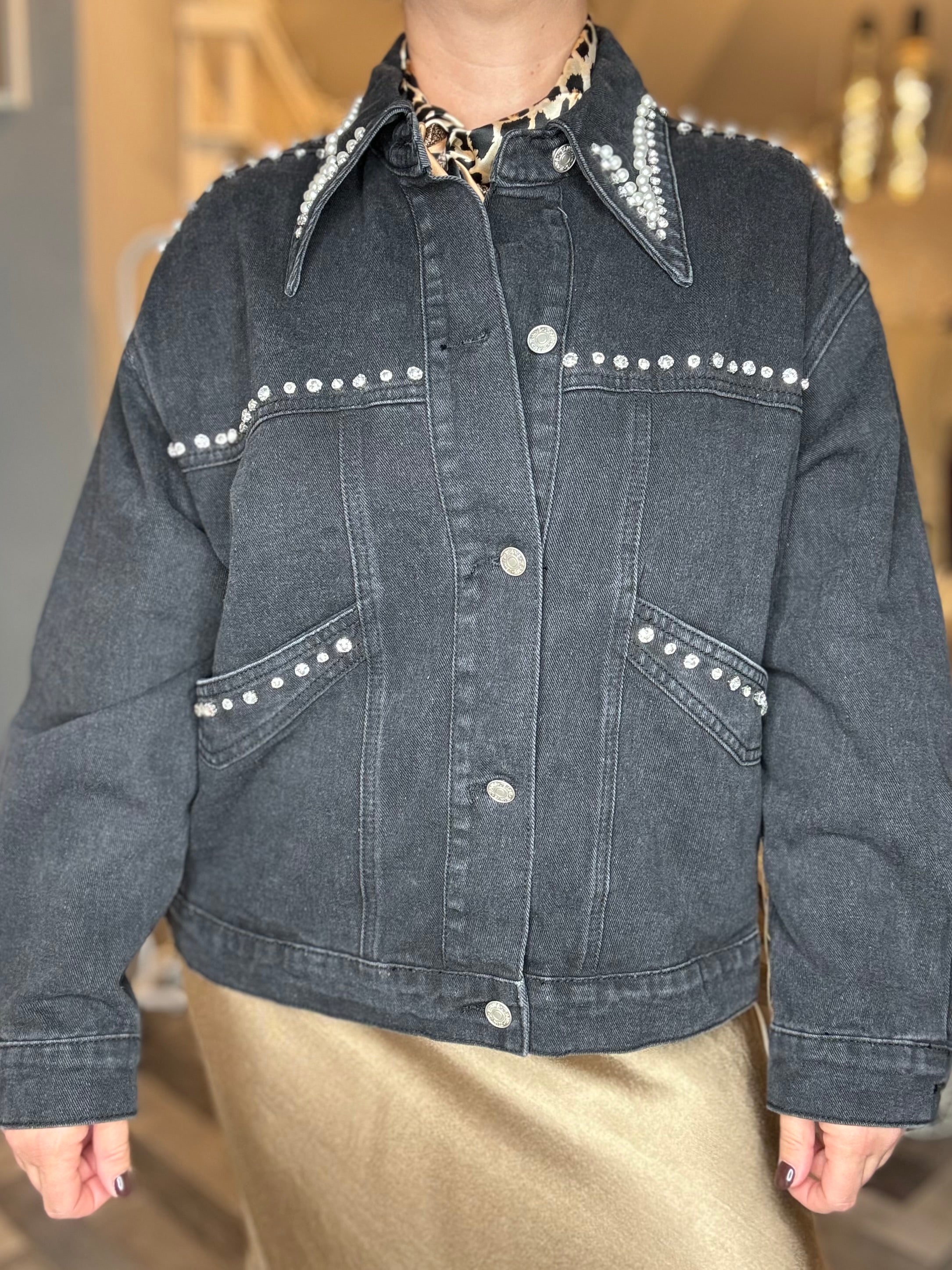 Giubbotto jeans perle e strass