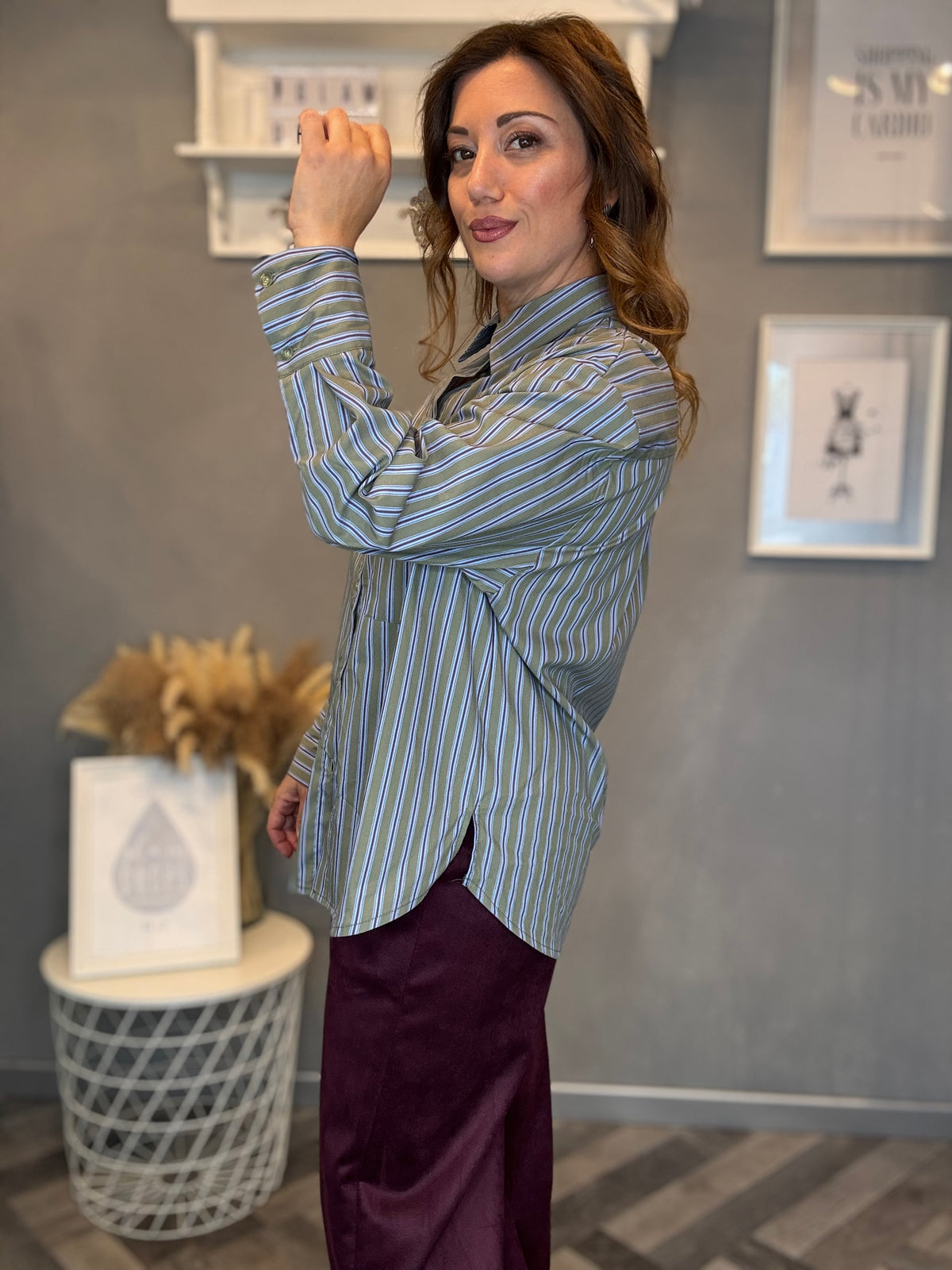 Camicia Stripes verde salvia