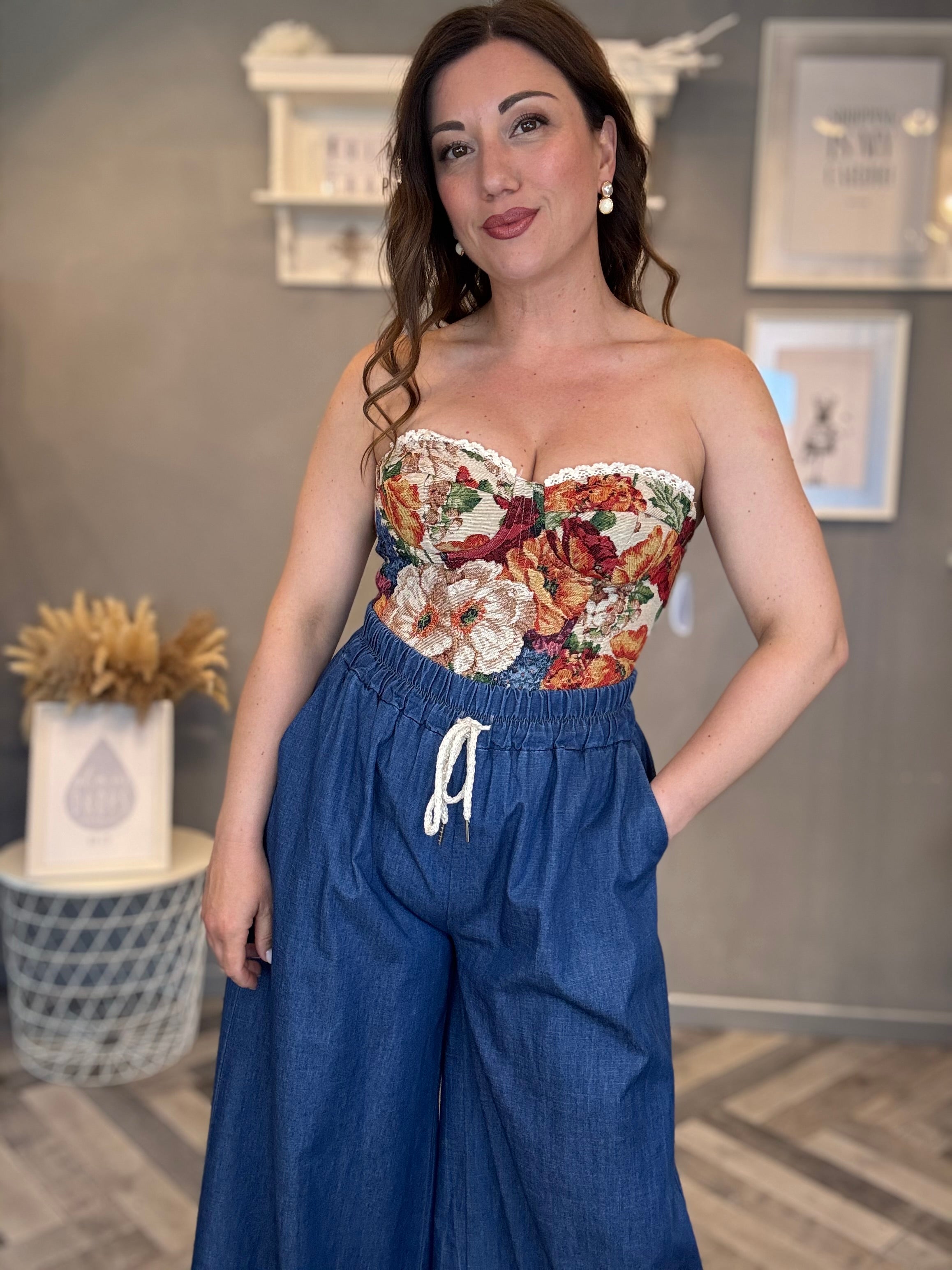 Jeans palazzo corda oro