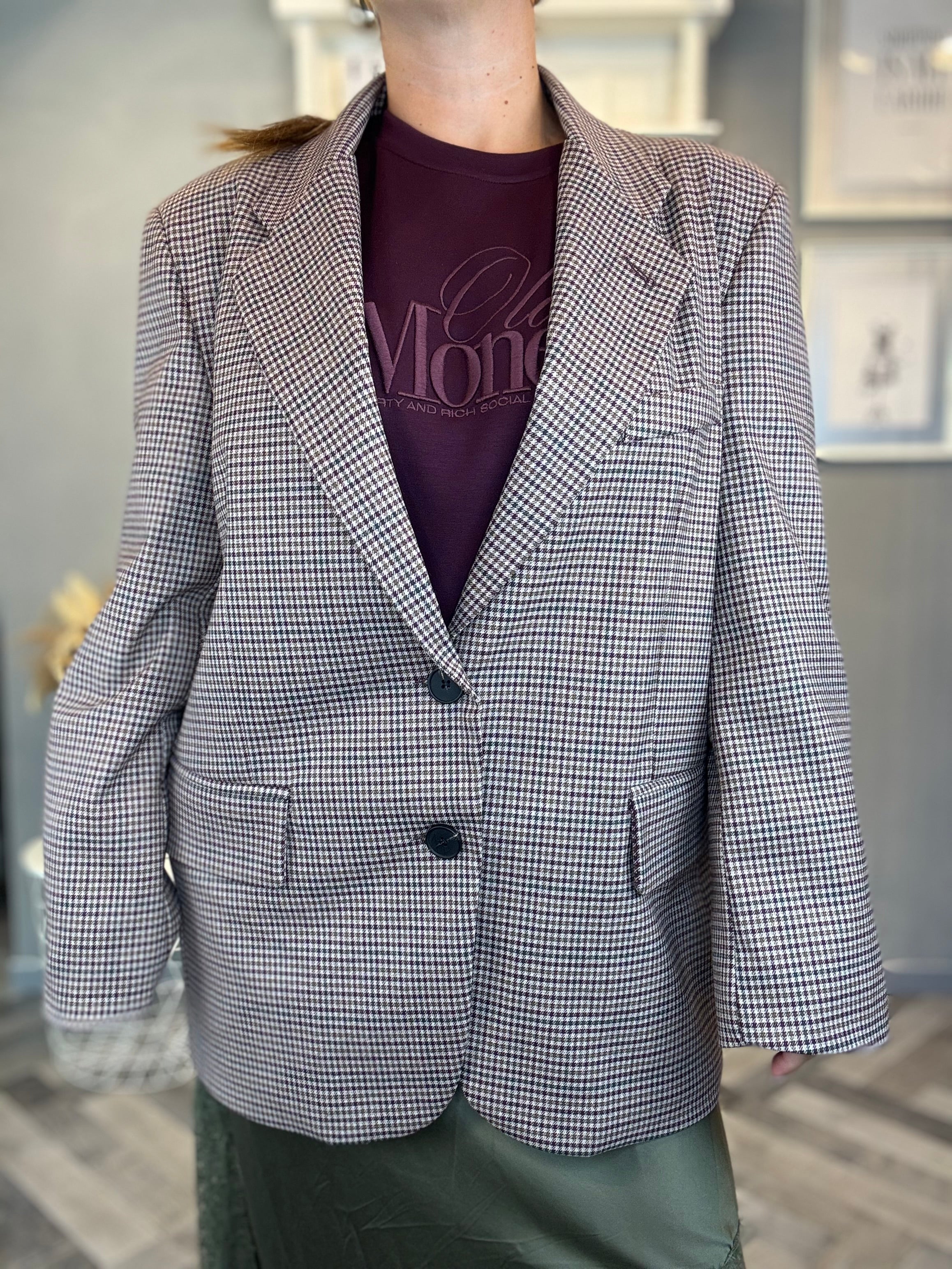 Lumina blazer micro quadro bordeaux