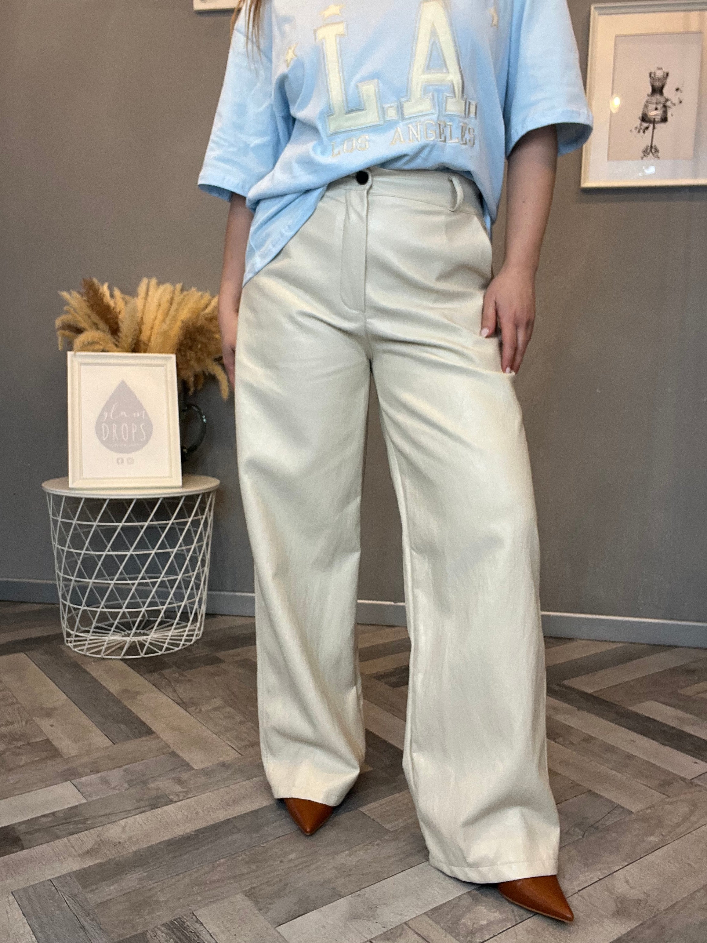 Pantalone ecopelle burro