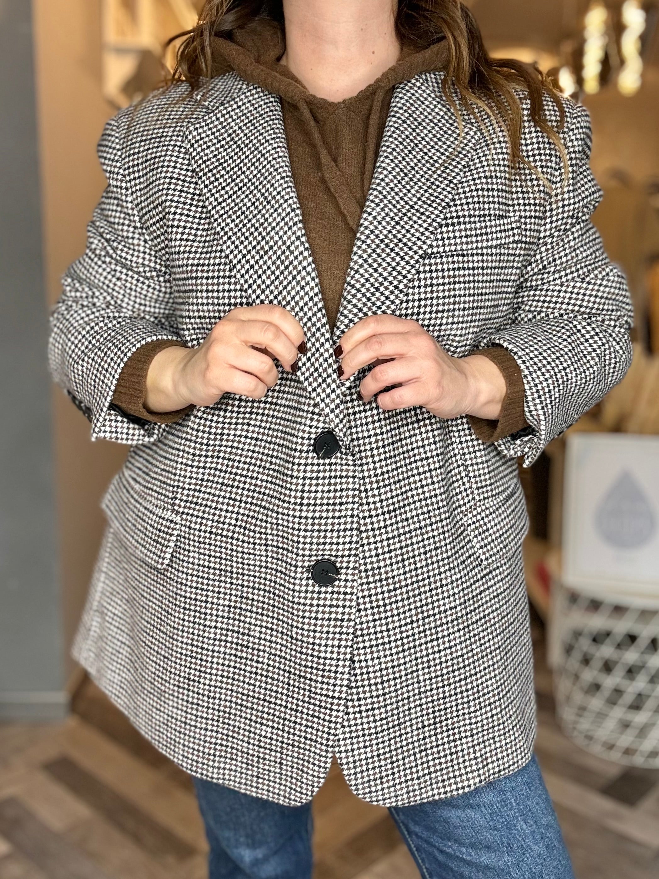 Lumina giacca cappotto over principe di Galles cioccolato