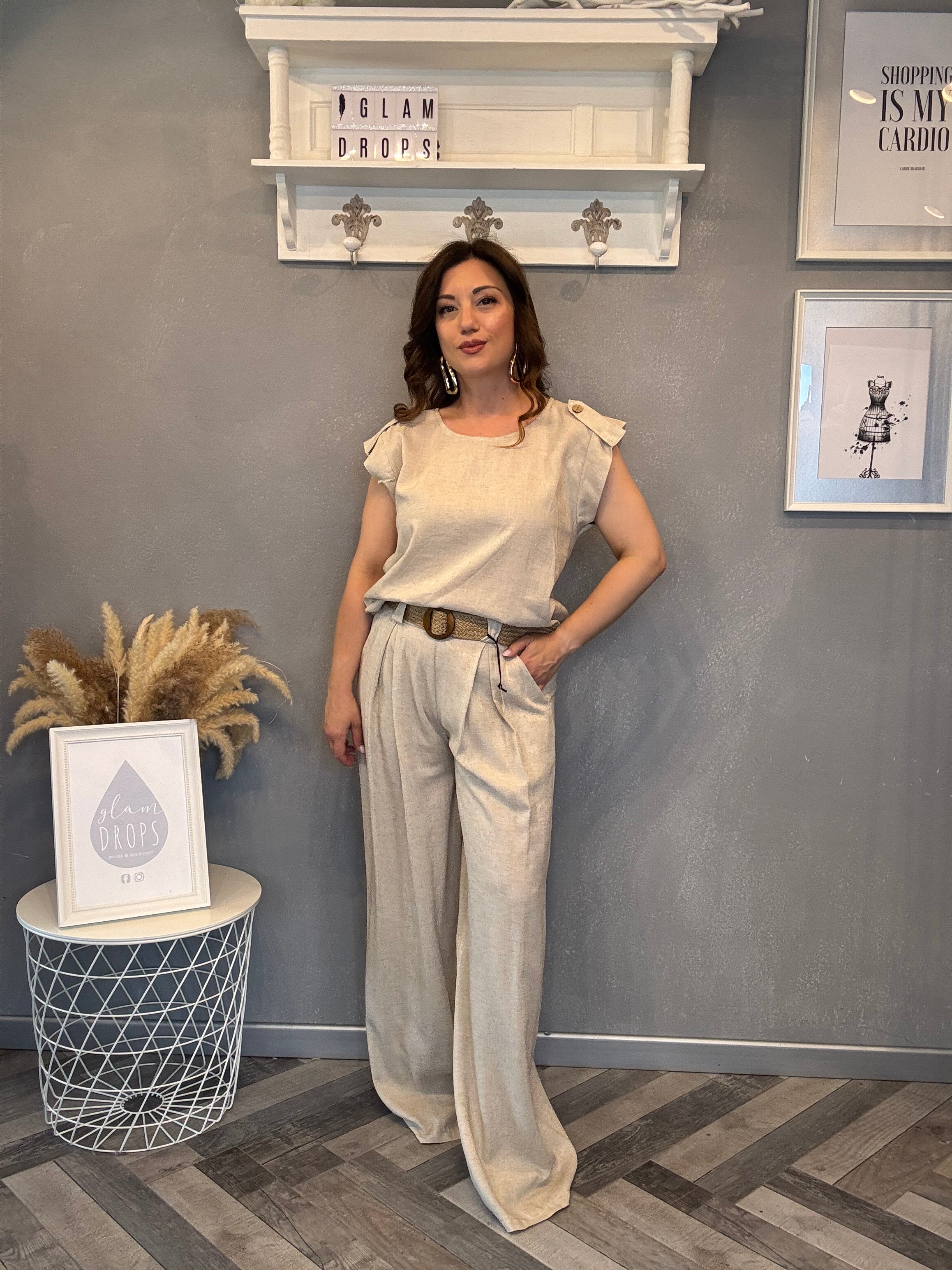 Pantalone in misto lino beige
