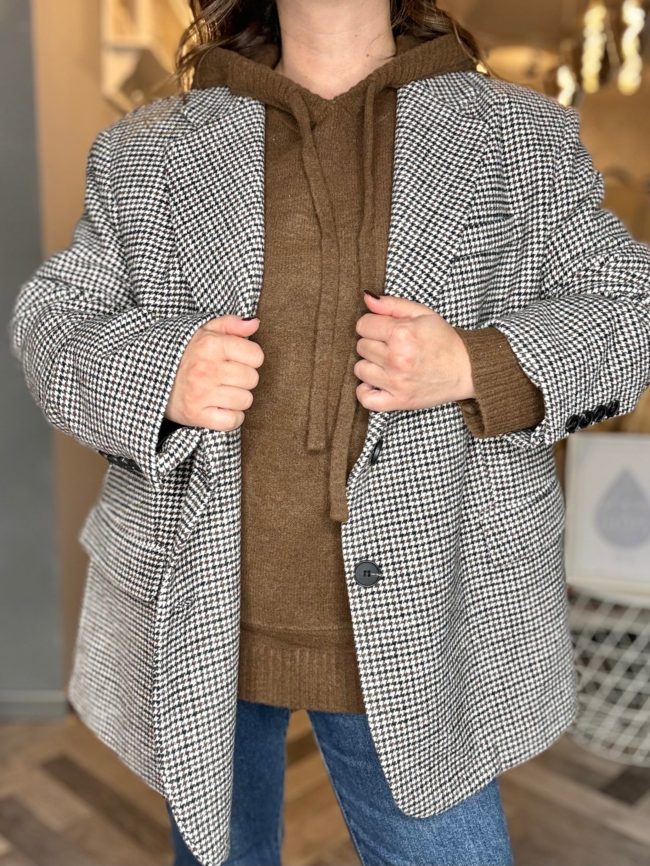 Lumina giacca cappotto over principe di Galles cioccolato