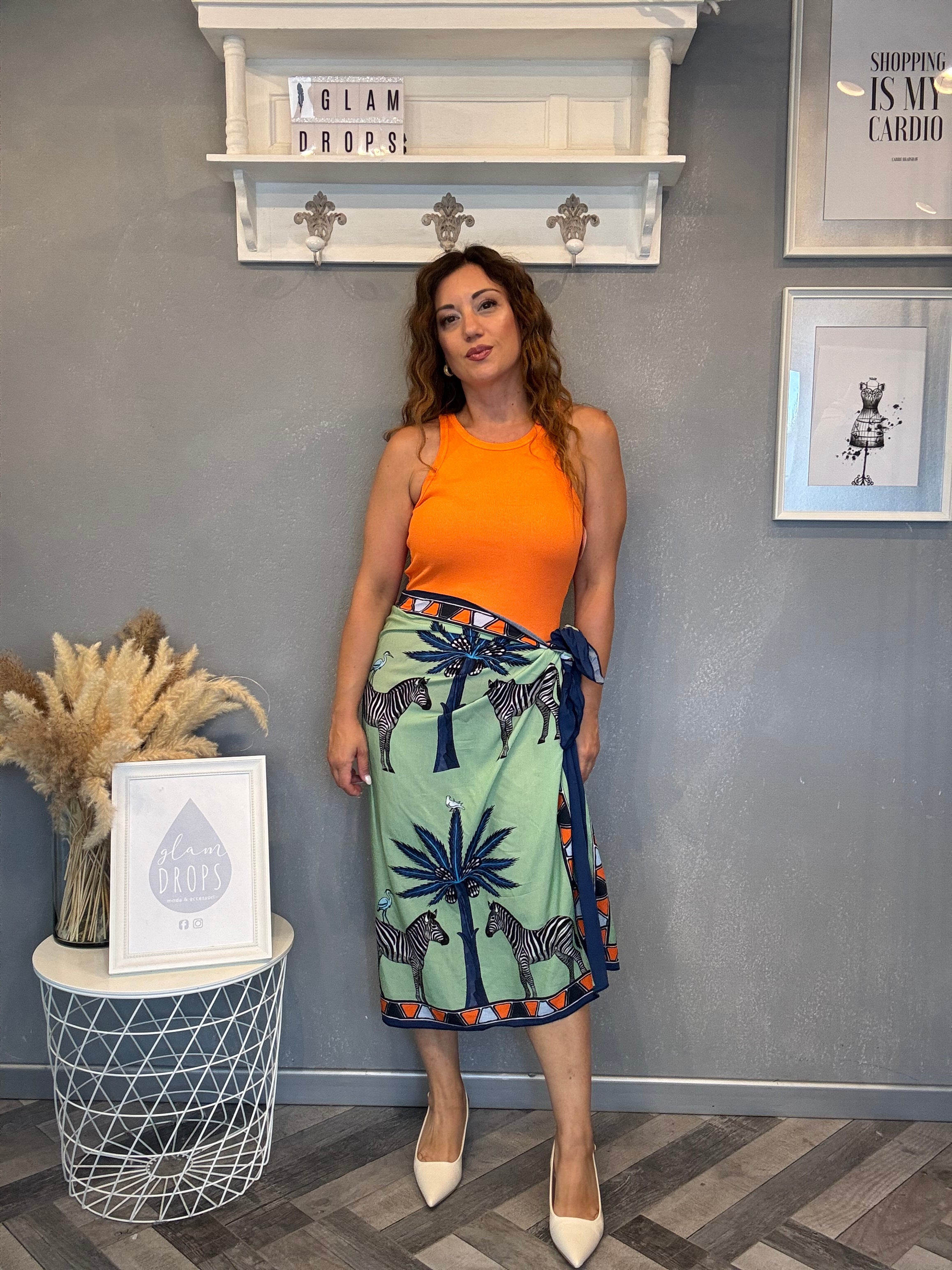 Gonna pareo Isla Bonita midi zebra blu e acqua