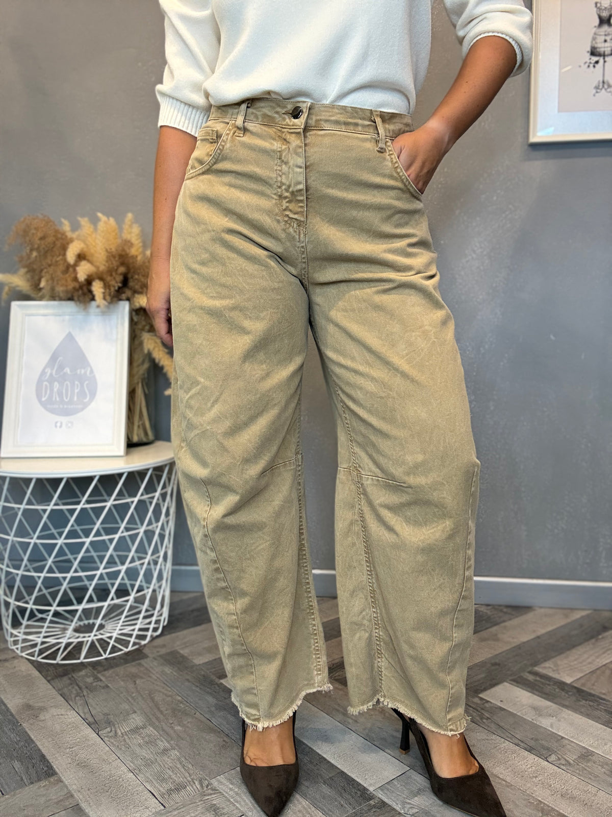 Jeans barrel camel delavé