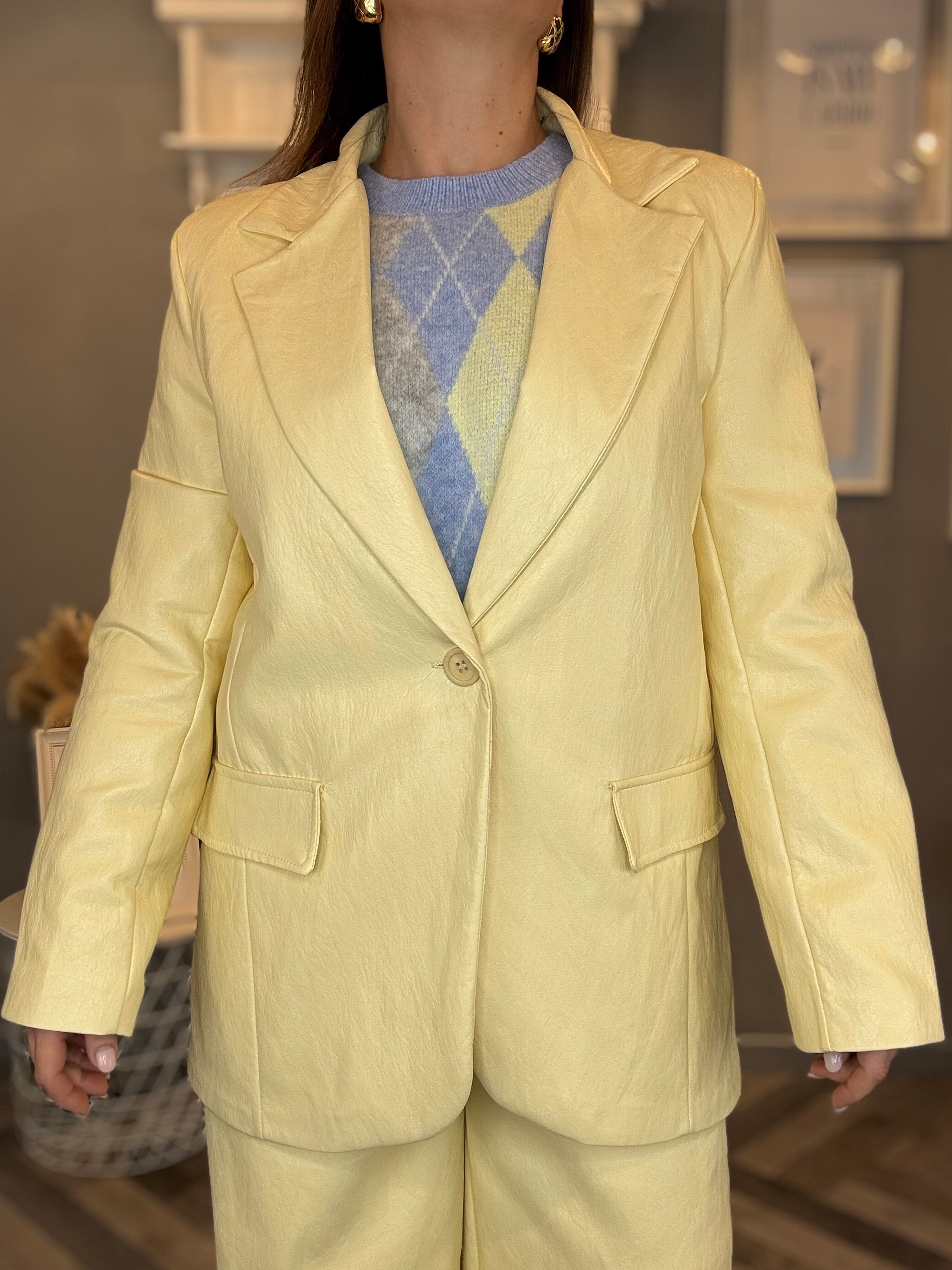Blazer ecopelle giallo pastello