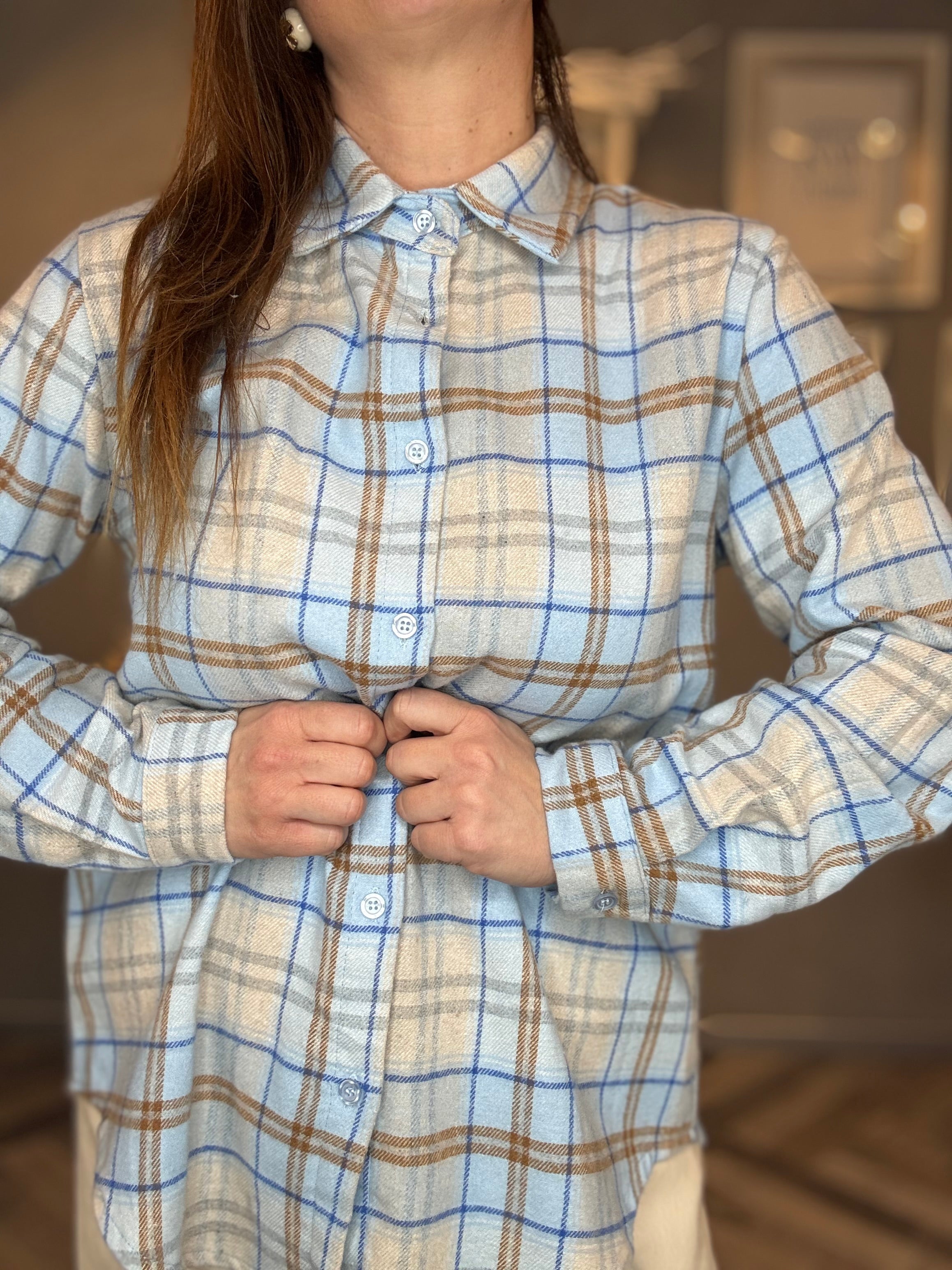 Camicia flanella check celeste