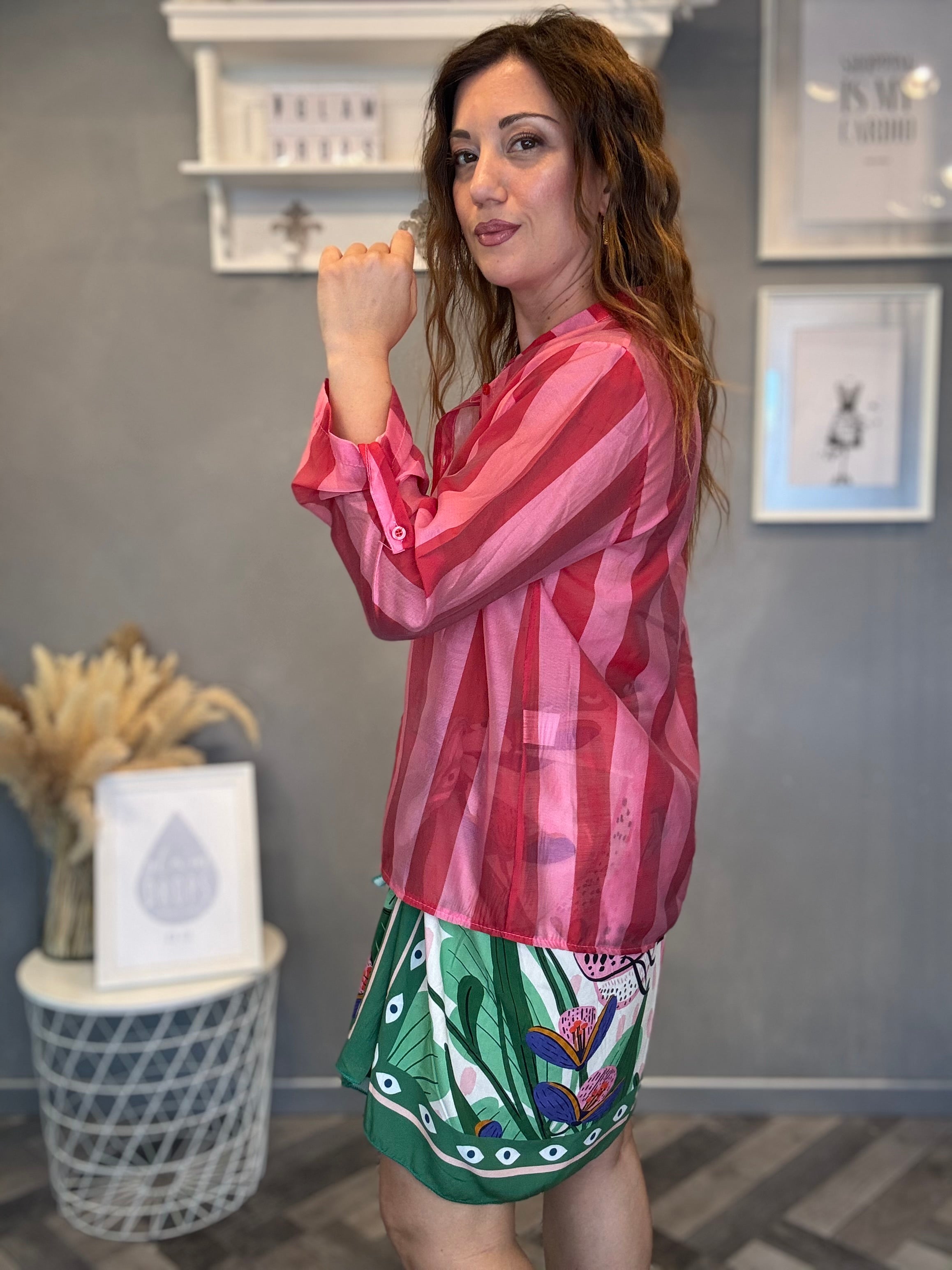 Camicia Isla Bonita bande roll-up fucsia e rosa