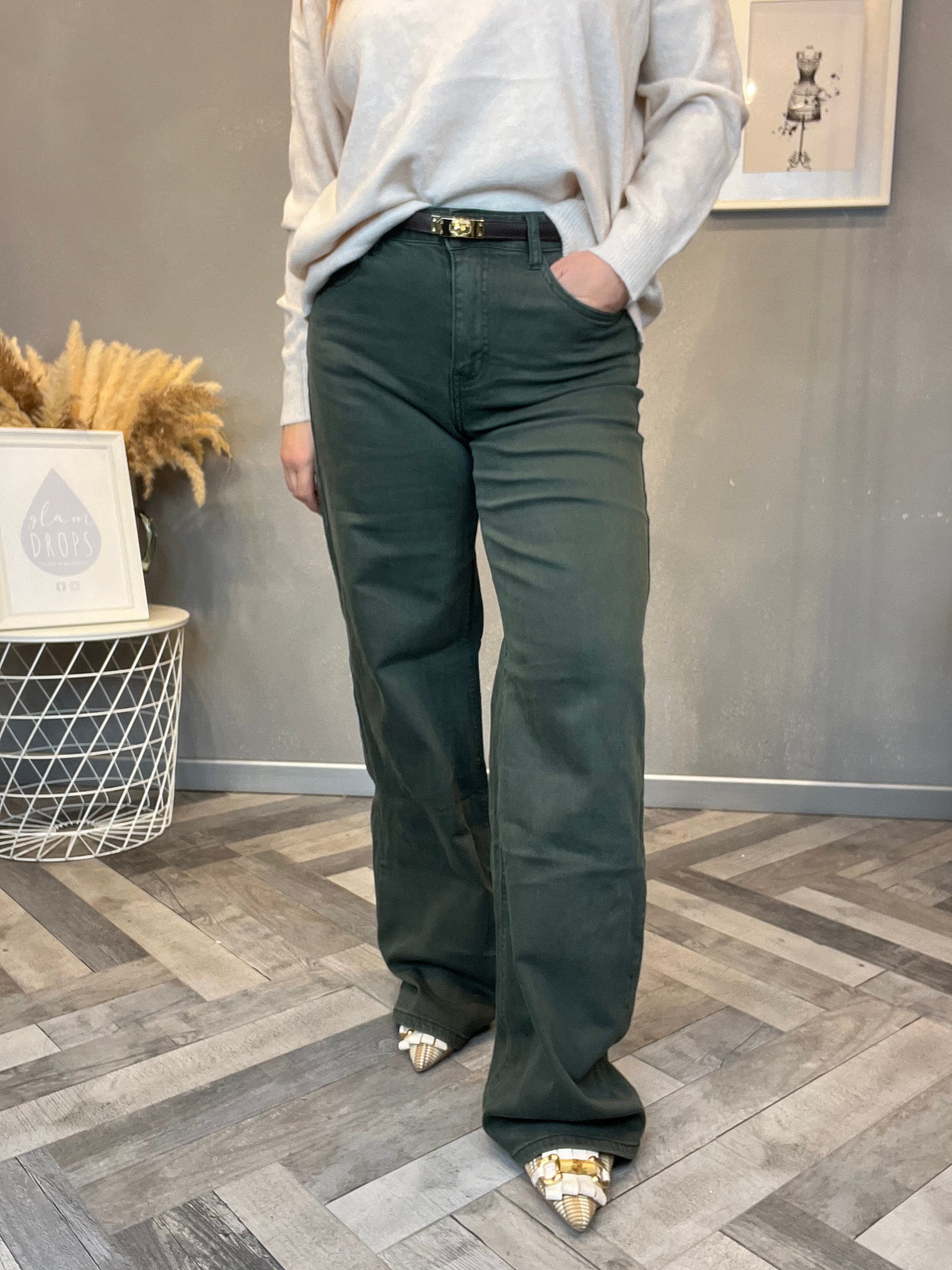 Jeans wide leg verde