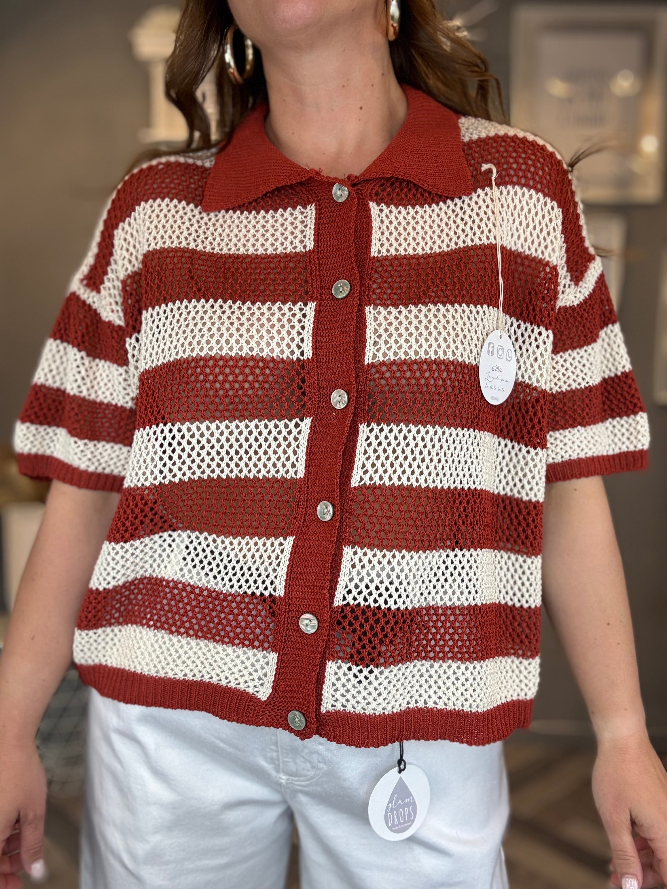 Polo traforata righe ruggine