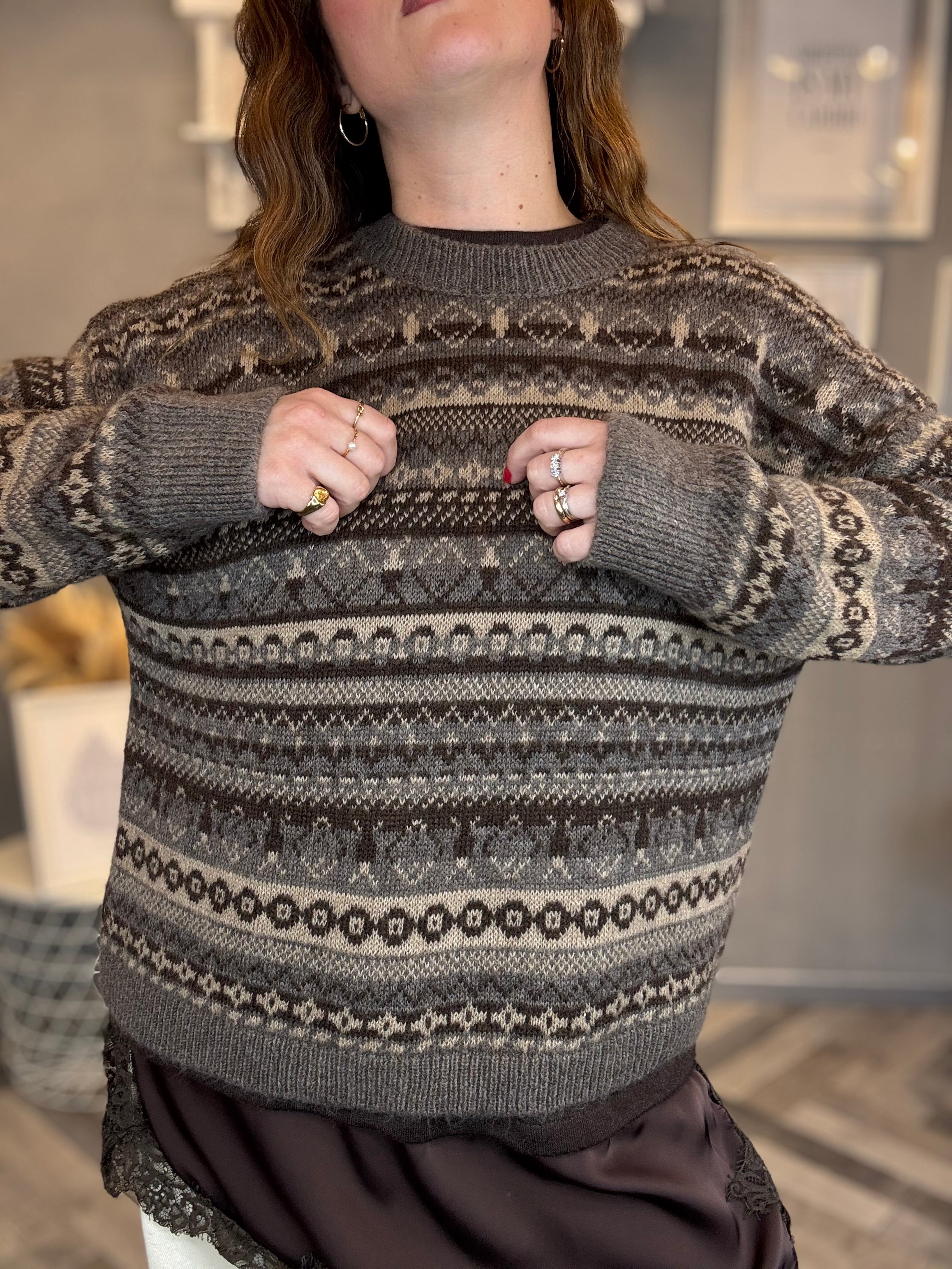 Maglione Jacquard fango