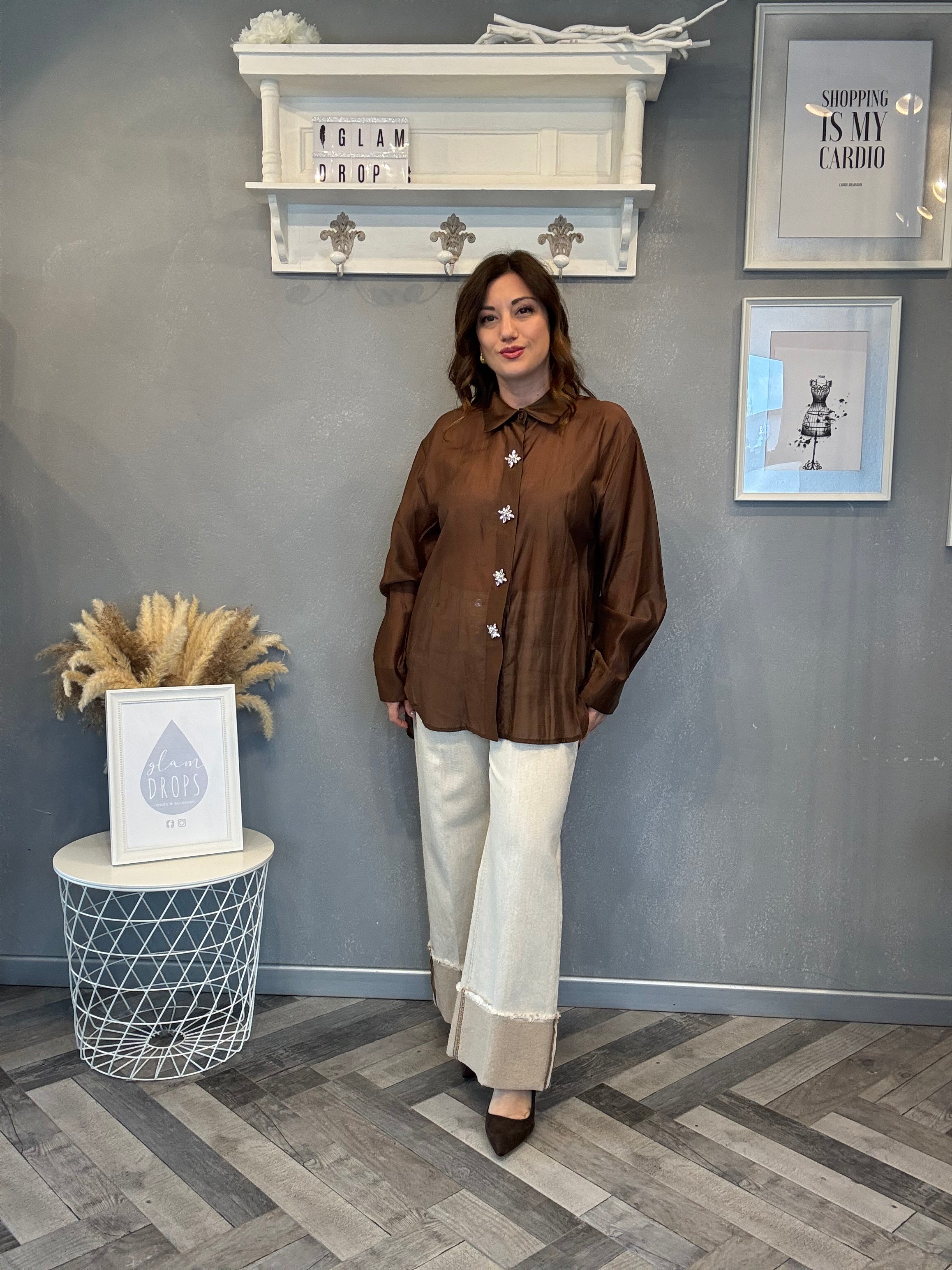 Camicia gioiello in tencel cioccolato