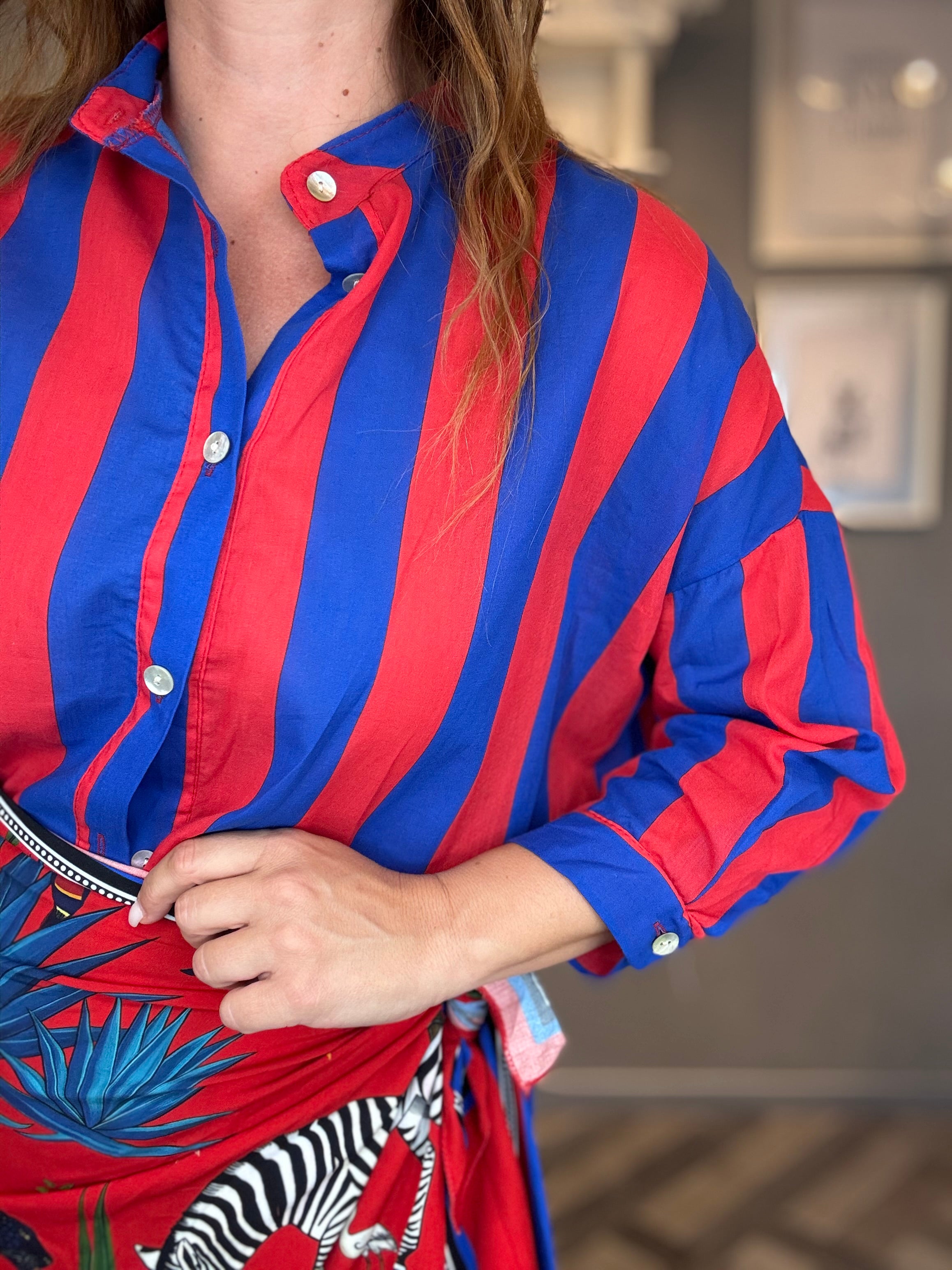Camicia Isla Bonita righe rosso e bluette