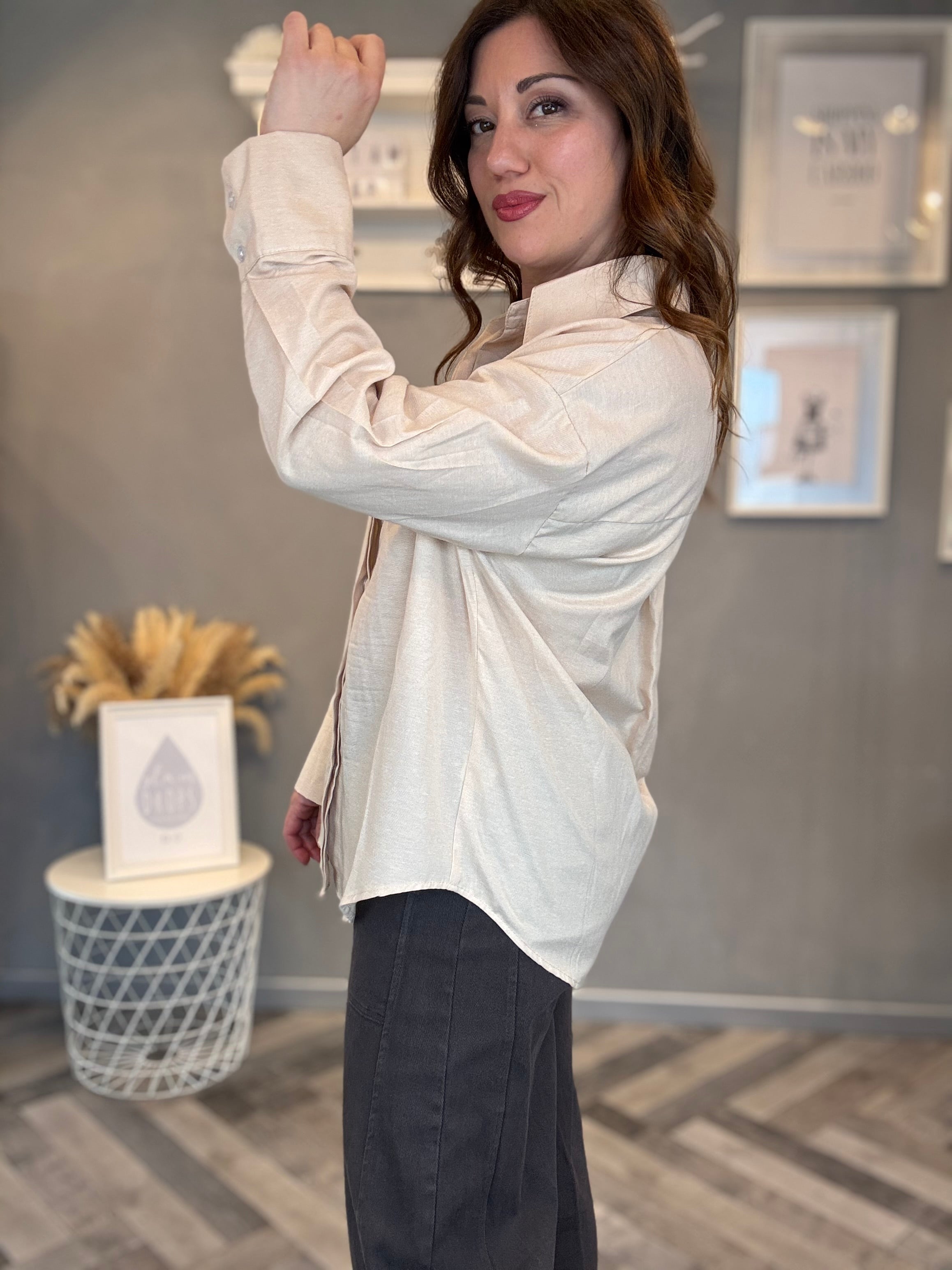 Camicia soft touch over beige