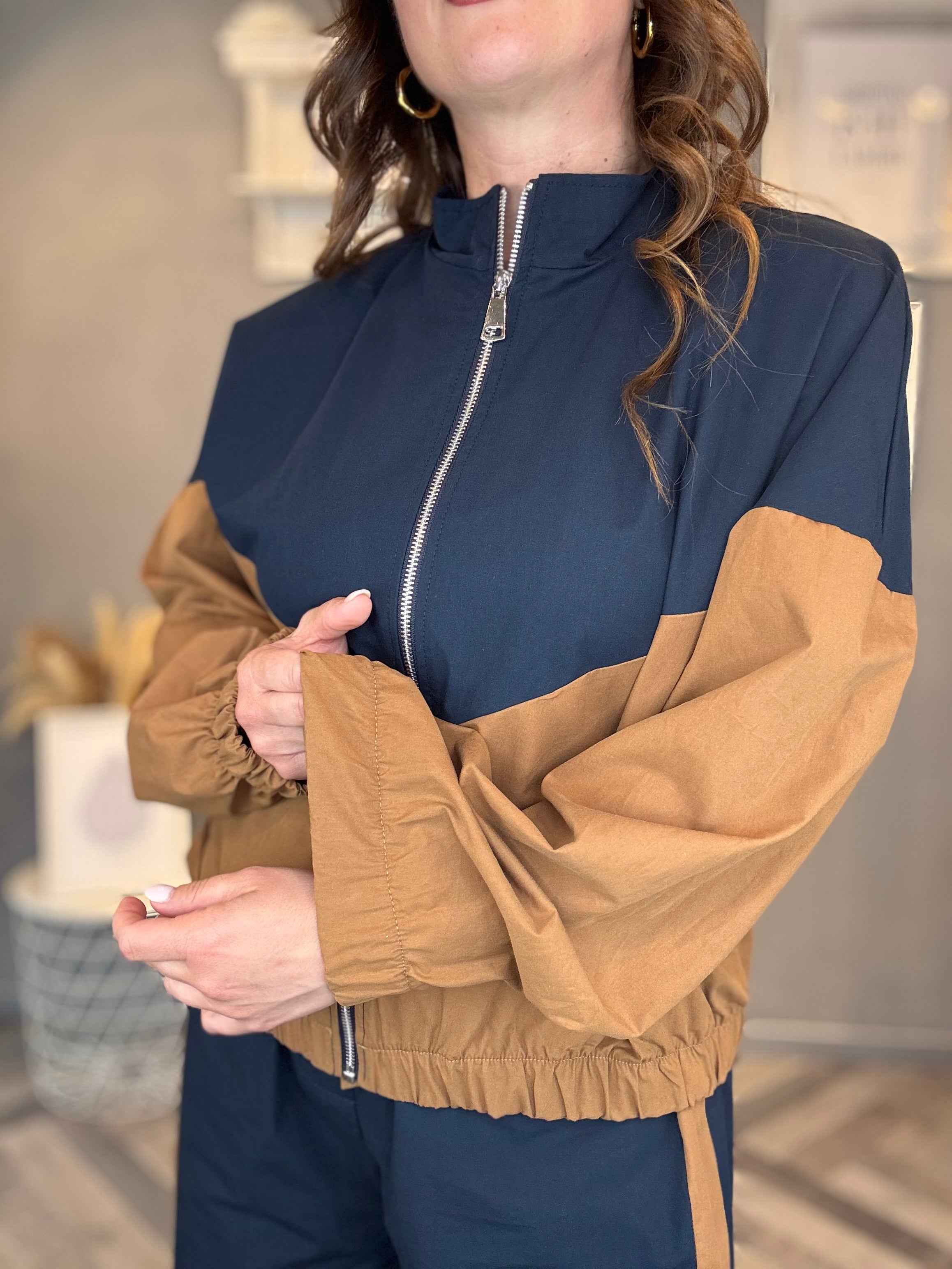 Giubbino Bicolore blu e camel