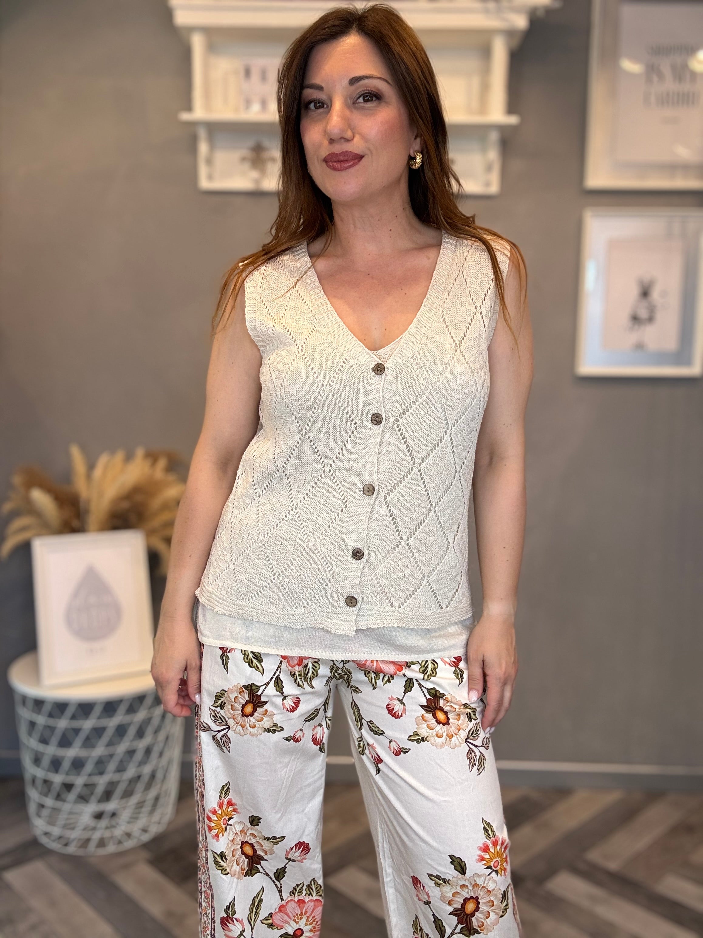 Gilet traforato rombi burro