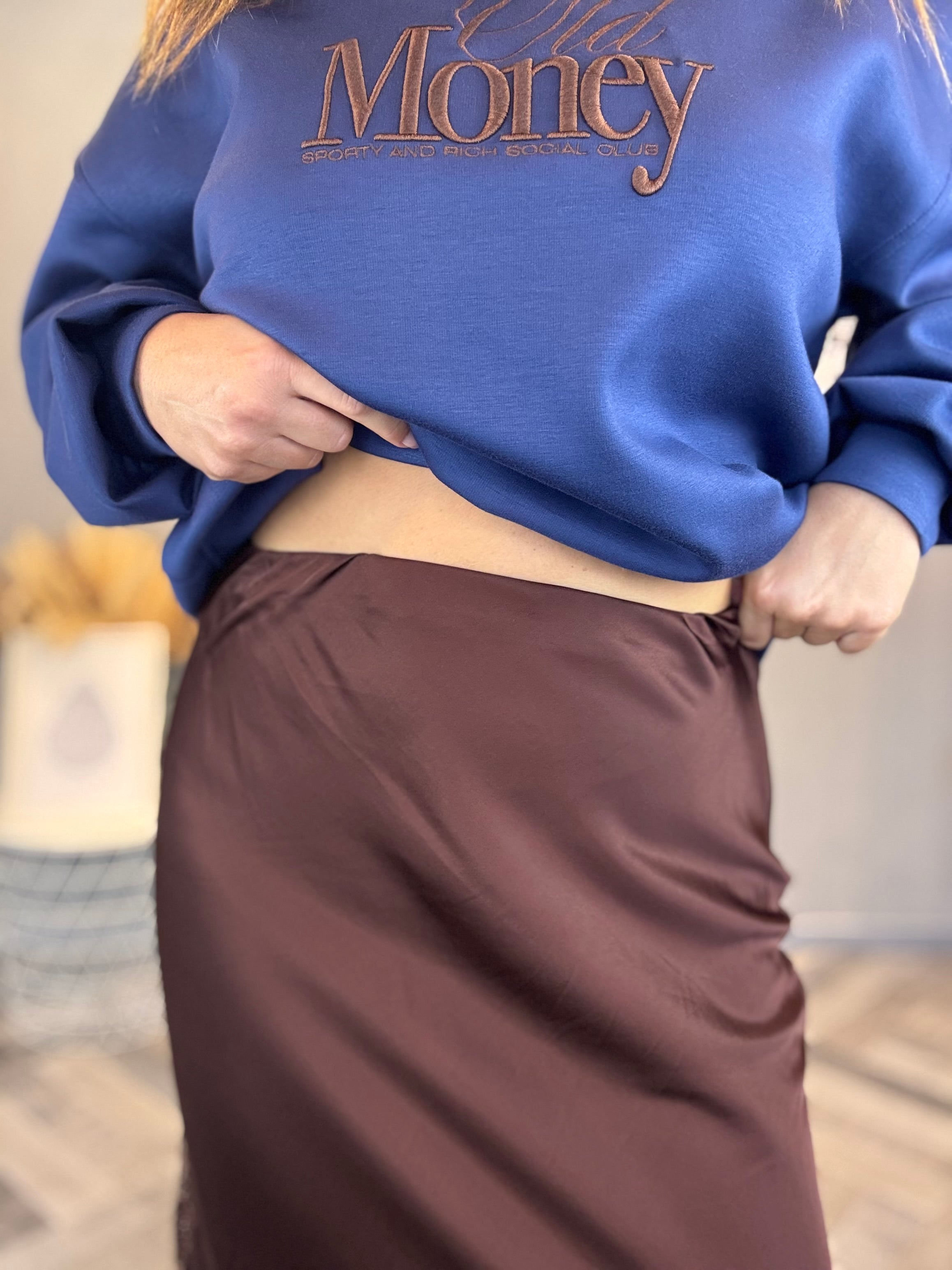 Lumina gonna raso e pizzo cioccolato