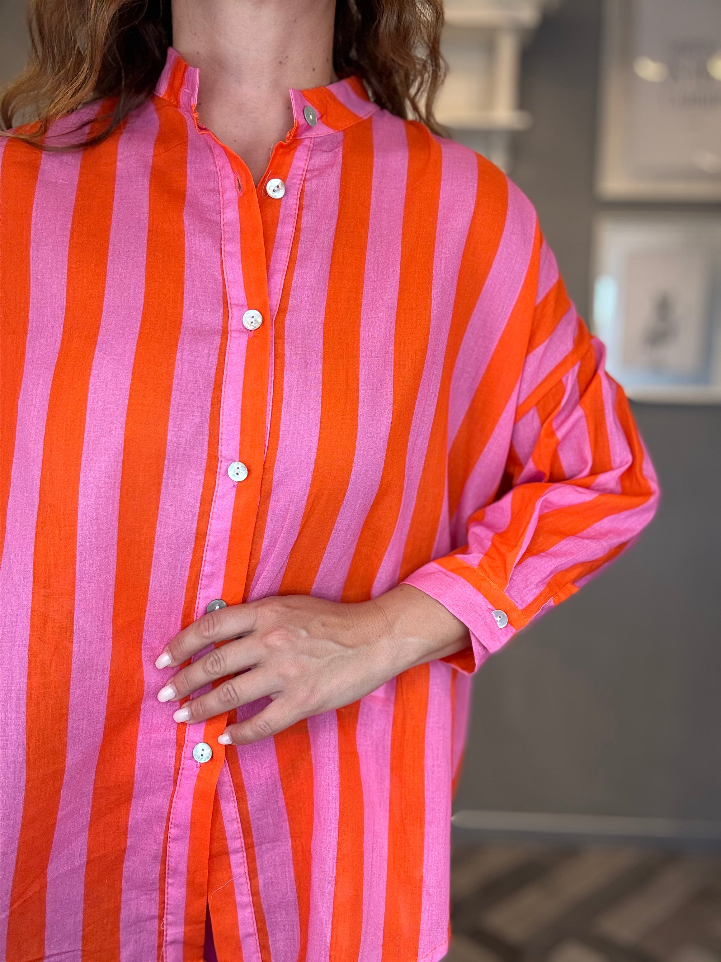 Camicia Isla Bonita righe arancio e rosa