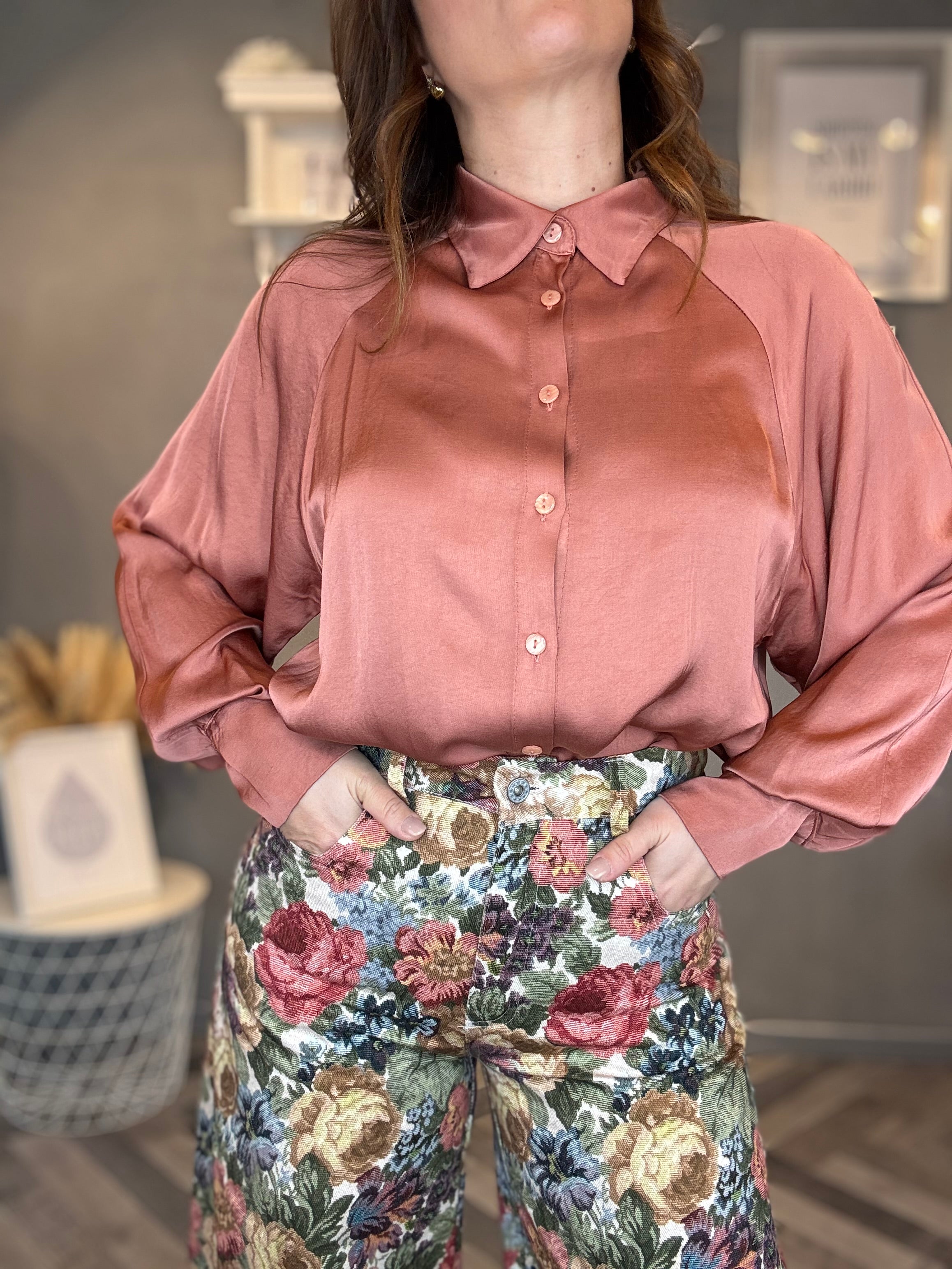Camicia in satin soft blush