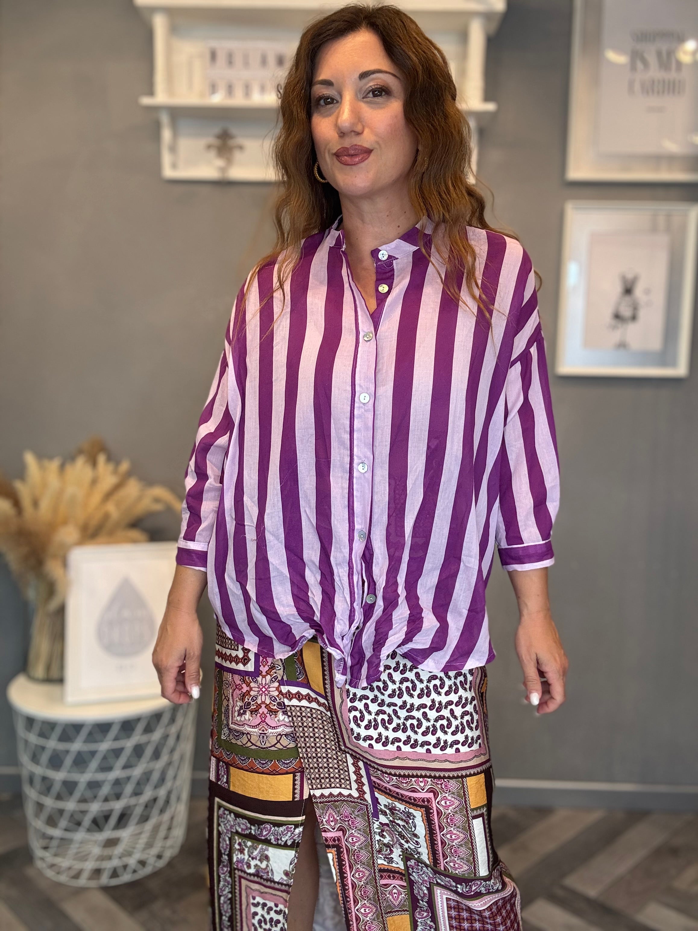 Camicia Isla Bonita righe viola e lilla