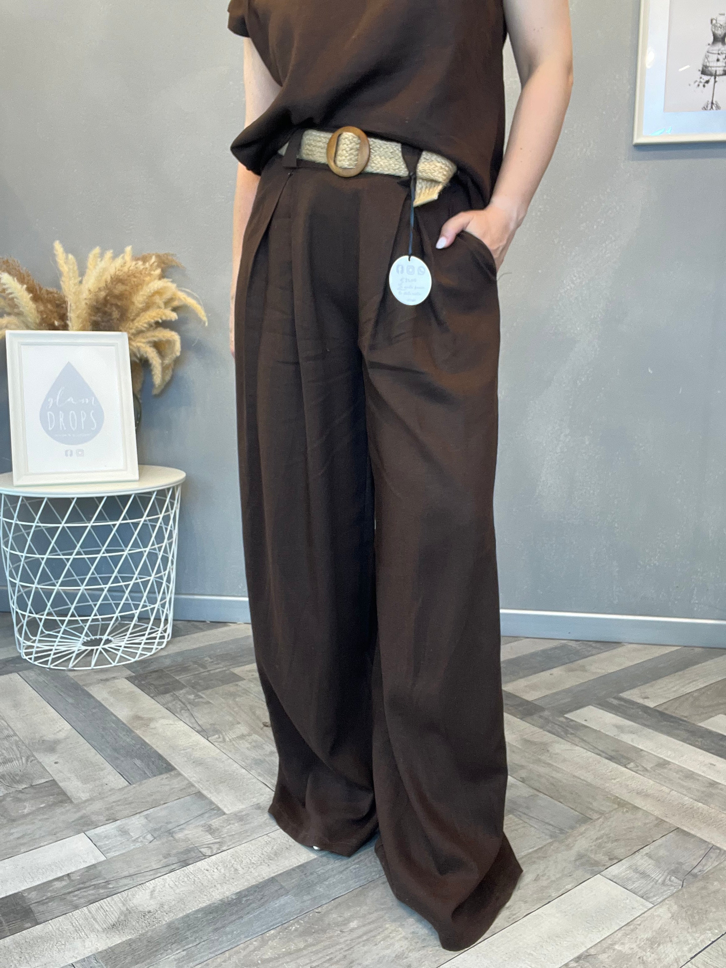 Pantalone in misto lino cioccolato