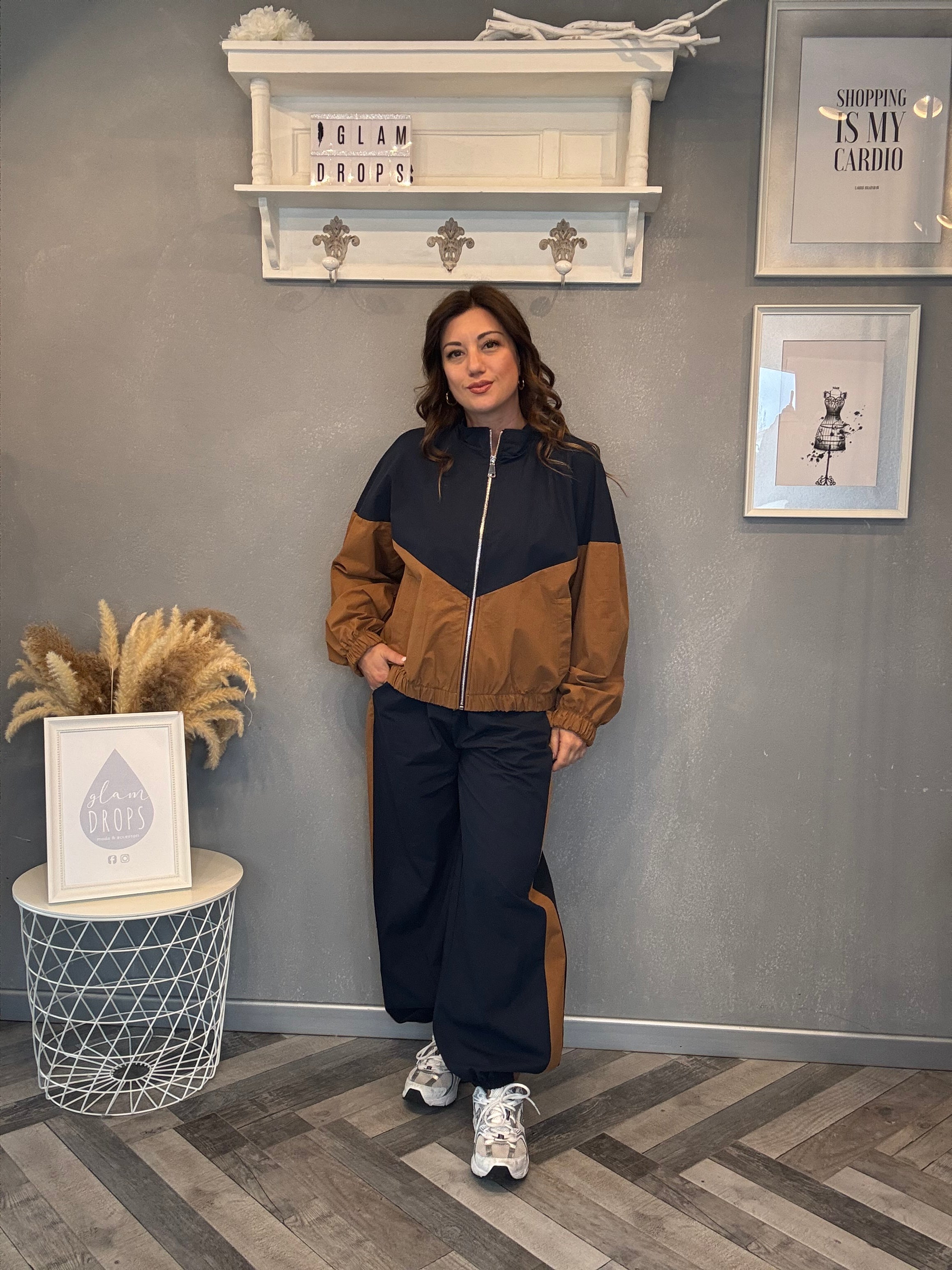 Giubbino Bicolore blu e camel